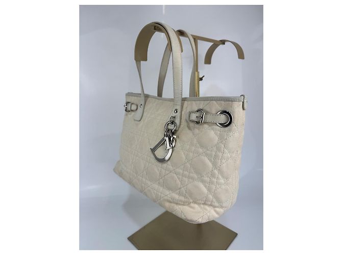 Christian Dior Borsa Dior in tela / pelle crema 268 Crudo - vista 5