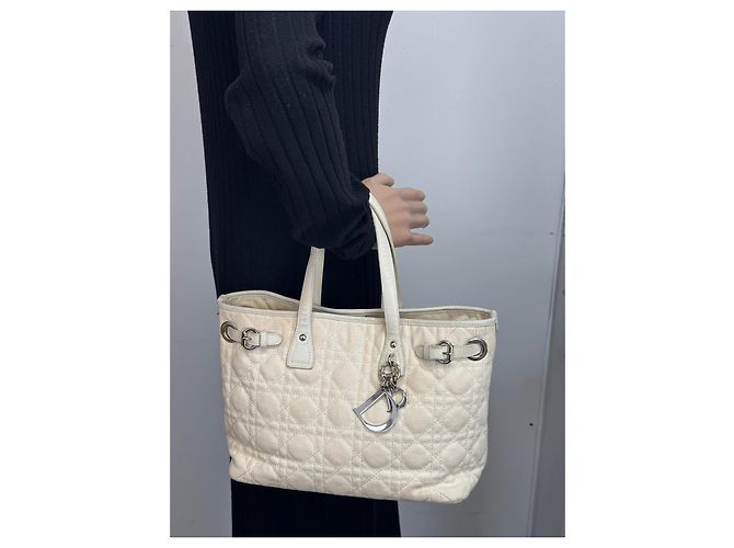 Christian Dior Borsa Dior in tela / pelle crema 268 Crudo - vista 9