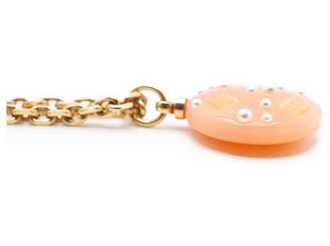 Chanel Collana a catena con pendente rotondo in perle e logo CC D'oro - vista 6