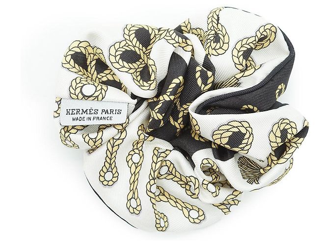 Chouchou Hermès elastico per capelli in seta nera Nero - vista 2