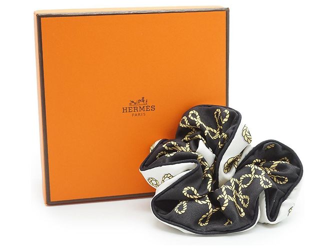 Chouchou Hermès elastico per capelli in seta nera Nero - vista 6