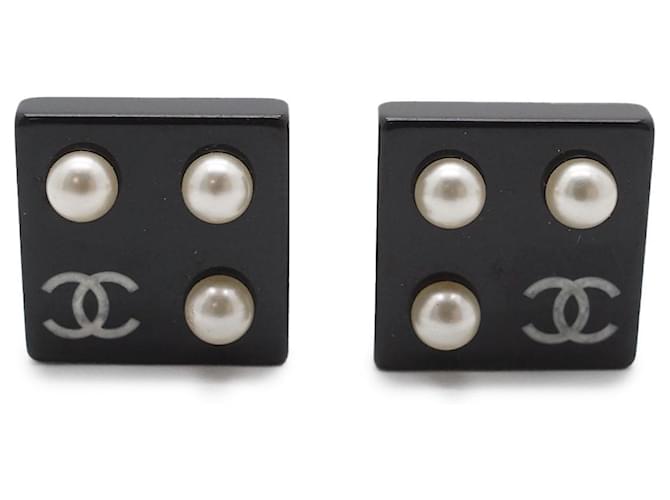 Chanel Coco Mark Perlen Quadrat Ohrringe Schwarz - Ansicht 2