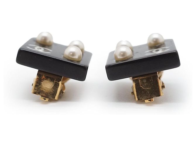 Chanel Coco Mark Perlen Quadrat Ohrringe Schwarz - Ansicht 4