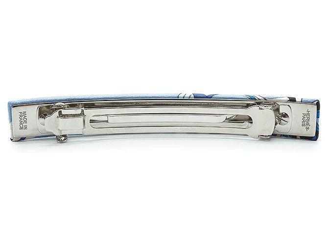 Hermès Eclipse Seidenhaarklammer GM Palladium Silber Blau - Ansicht 2