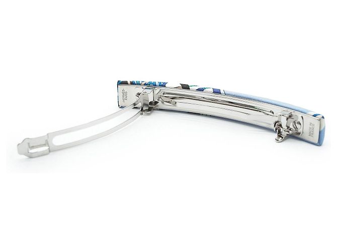 Hermès Eclipse Seidenhaarklammer GM Palladium Silber Blau - Ansicht 7