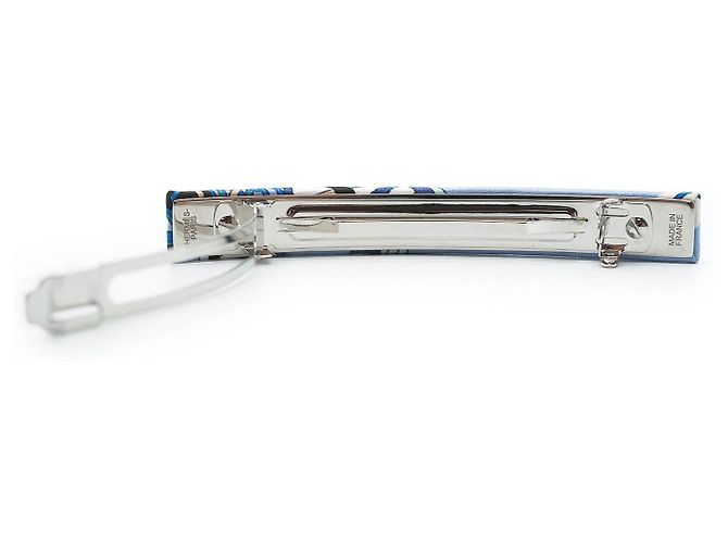 Hermès Eclipse Seidenhaarklammer GM Palladium Silber Blau - Ansicht 8