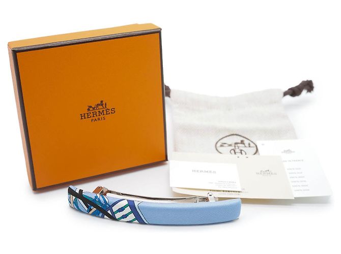 Hermès Eclipse Seidenhaarklammer GM Palladium Silber Blau - Ansicht 9