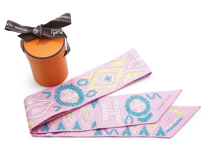 Hermès Kelly en Twilly de Seda Rosa Chicle - vista 9