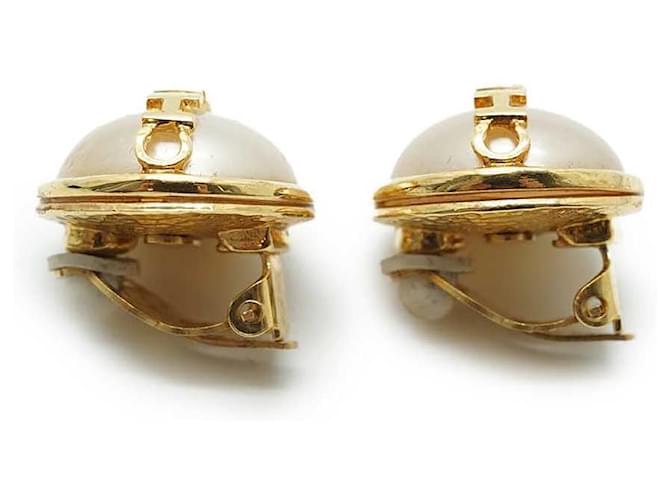 Chanel Orecchini a clip con logo in perle artificiali D'oro - vista 3