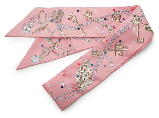 Hermès Les Cles a Pois Silk Twilly Rosa - vista 2
