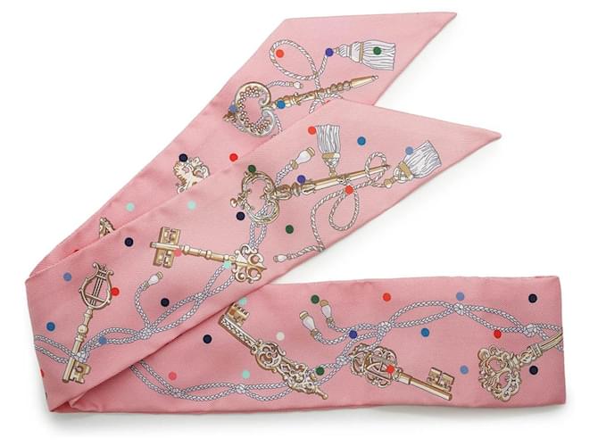 Hermès Les Cles a Pois Silk Twilly Rosa - vista 3