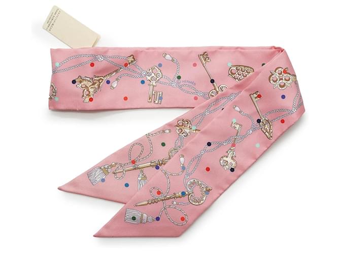Hermès Les Cles a Pois Silk Twilly Rosa - vista 4
