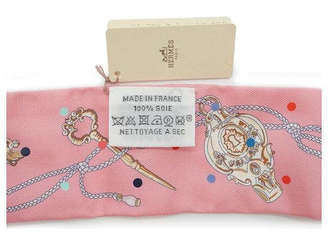 Hermès Les Cles a Pois Silk Twilly Rosa - vista 6