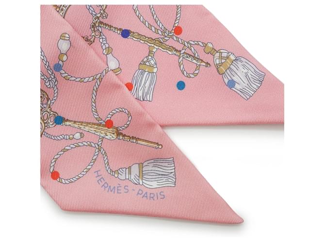 Hermès Les Cles a Pois Silk Twilly Rosa - vista 8