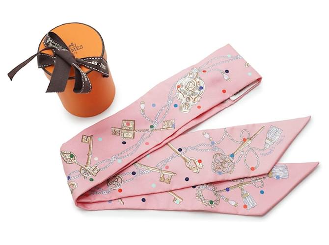Hermès Les Cles a Pois Silk Twilly Rosa - vista 9