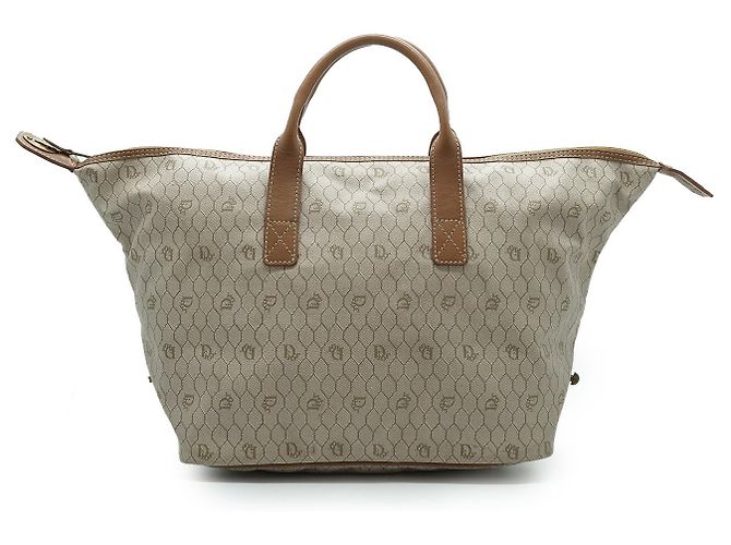 Dior Honeycomb Große Tote aus brauner Leinwand und Leder - Ansicht 2