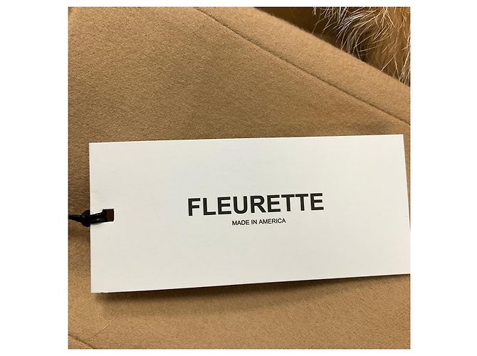 Autre Marque Fleurette Camel Fox Fur Collar Wool Wrap Coat with Belt - view 6