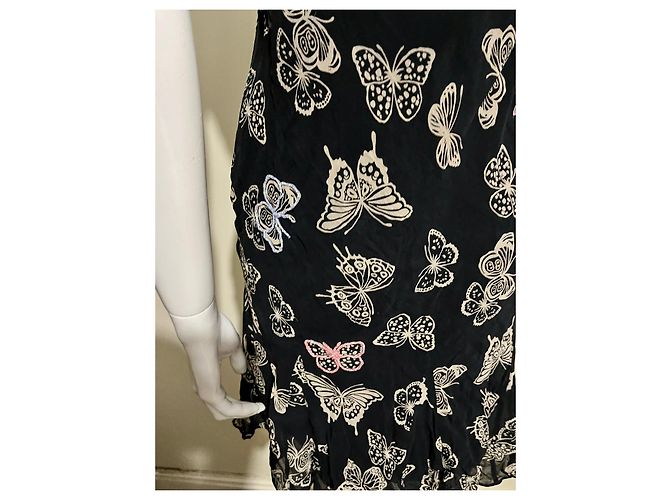 Jenny Packham Wunderschönes Seidenkleid mit Schmetterlingsmuster Schwarz Mehrfarben - Ansicht 6