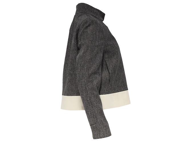 Chaqueta Biker de Tweed con Cremallera Joseph en Lino Negro Blanco Crudo - vista 3