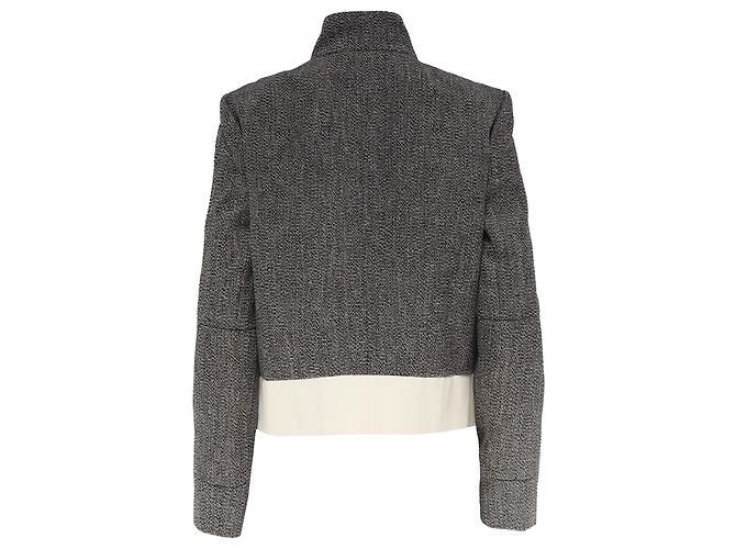 Chaqueta Biker de Tweed con Cremallera Joseph en Lino Negro Blanco Crudo - vista 4