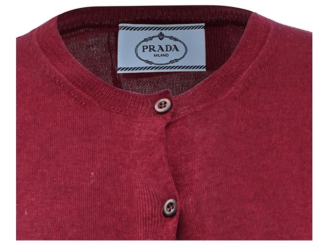 Cardigan Bottonato Prada in Cashmere Rosso Bordò - vista 4