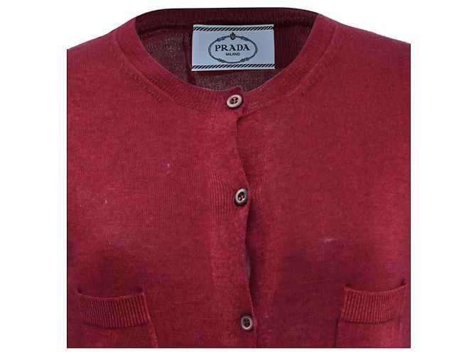 Cardigan Bottonato Prada in Cashmere Rosso Bordò - vista 5