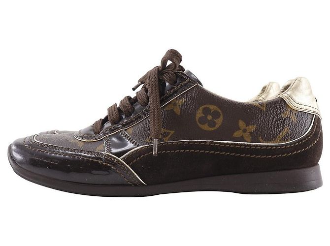 Niedrig geschnittene Sneakers aus Monogramm-Canvas und lackiertem Leder von Louis Vuitton Braun - Ansicht 2