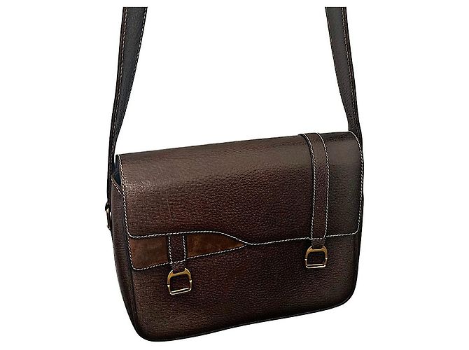 Borsa a tracolla Gucci in suede e pelle marrone - vista 2