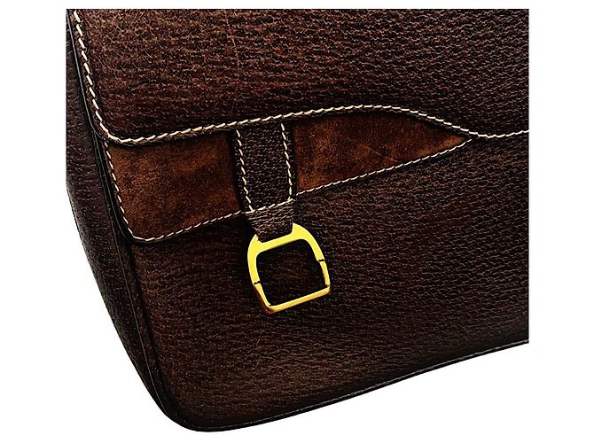 Borsa a tracolla Gucci in suede e pelle marrone - vista 3