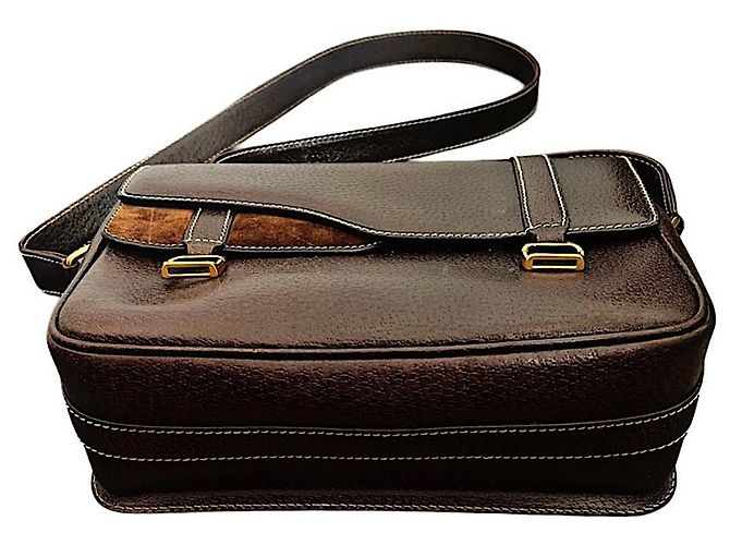 Borsa a tracolla Gucci in suede e pelle marrone - vista 8