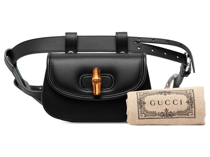 Belt bag in pelle nera mini Bamboo 1947 di Gucci Nero - vista 8