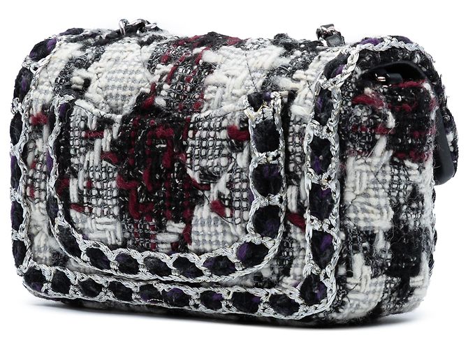 Chanel Schwarze Mini Rechteckige Gesteppt Tweed Einzelflap - Ansicht 2