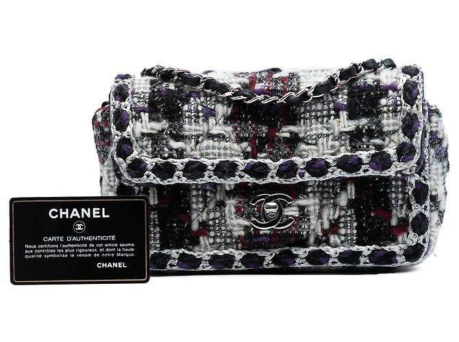 Chanel Schwarze Mini Rechteckige Gesteppt Tweed Einzelflap - Ansicht 8