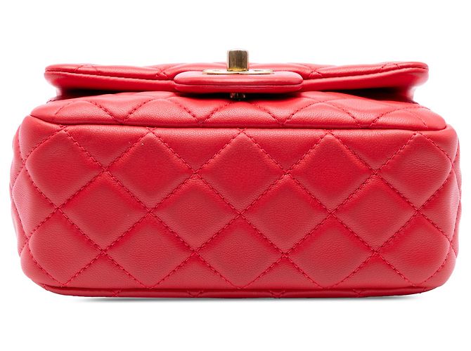 Chanel Rote Mini Quadrat Klassisch aus Lammleder Perlenzerknitterte Einzelflap - Ansicht 3