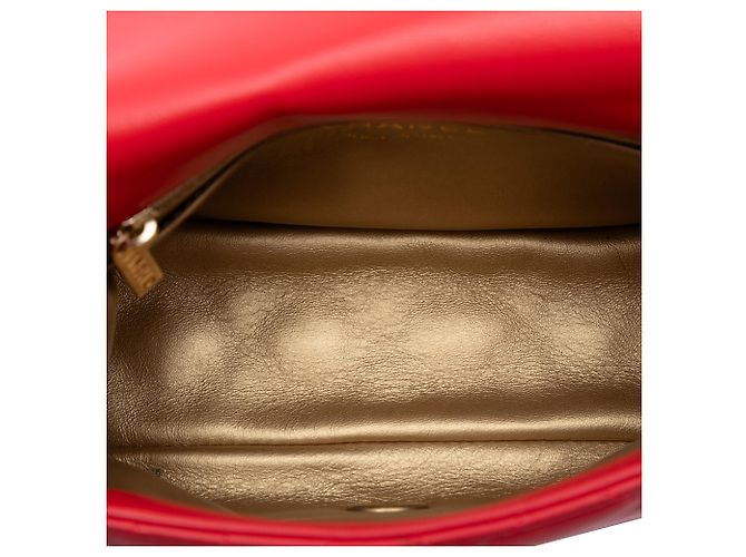 Chanel Rote Mini Quadrat Klassisch aus Lammleder Perlenzerknitterte Einzelflap - Ansicht 4