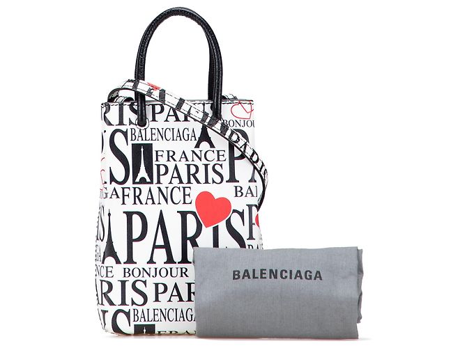 Balenciaga Mini Supporto per Telefono Bonjour Paris in Pelle Bianca Bianco - vista 10
