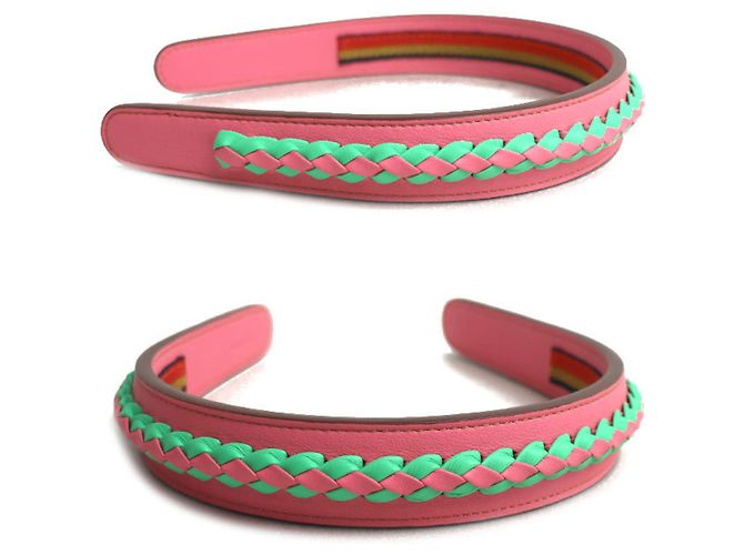 Faixa de cabelo Glenda em couro Swift da Hermès Rosa - vista 2