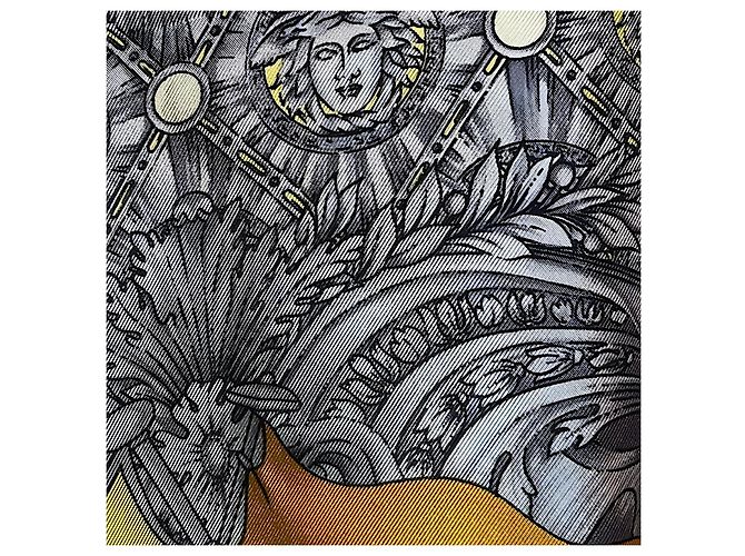 Gianni Versace Sciarpa in seta Medusa Atelier Versace con frange Nero Grigio - vista 9