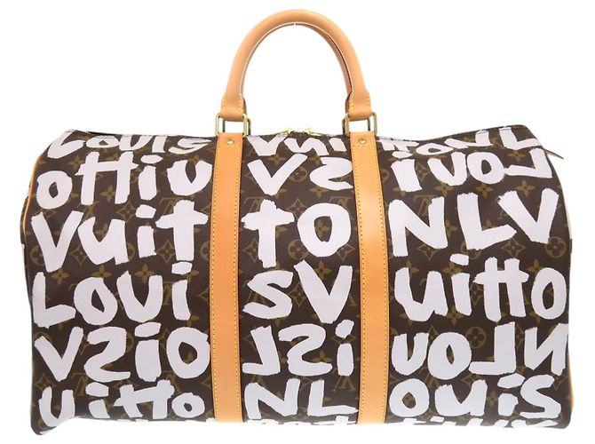 Borsa Keepall 50 Monogram Graffiti di Louis Vuitton Marrone Bianco Monogramma - vista 2
