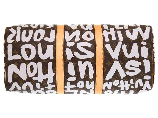 Borsa Keepall 50 Monogram Graffiti di Louis Vuitton Marrone Bianco Monogramma - vista 3
