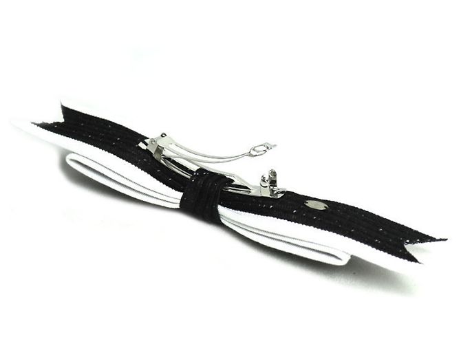 Fermaglio per capelli in nastro Coco Mark in tessuto metallico Chanel Nero Bianco - vista 4