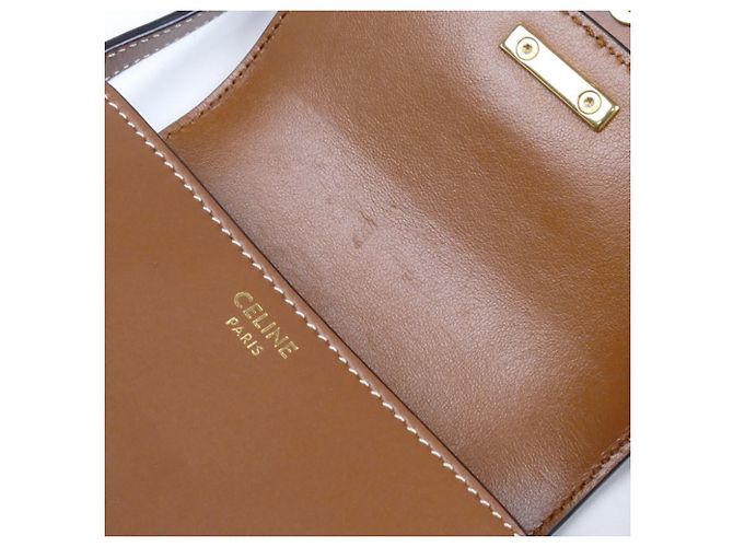 Céline Borsa a spalla CELINE Mini Besas in pelle Triomphe Marrone - vista 6