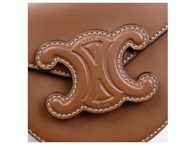 Céline Borsa a spalla CELINE Mini Besas in pelle Triomphe Marrone - vista 7