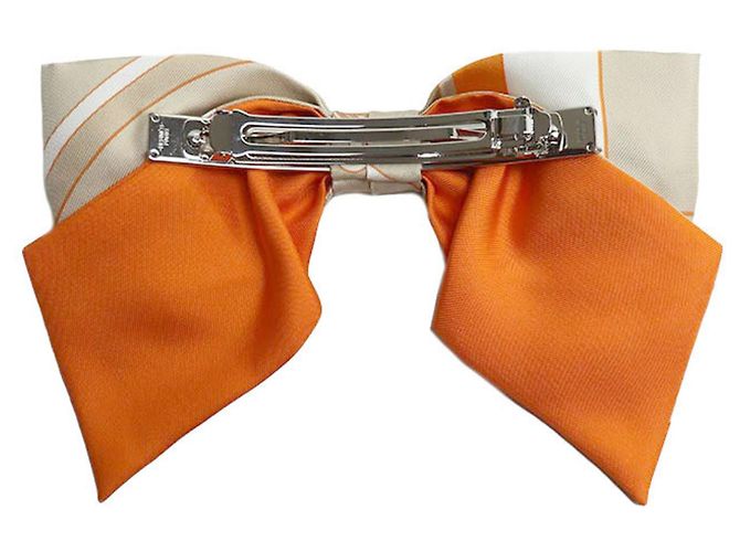 Hermès Fermaglio Grenelle GM in Seta HERMES Beige Arancione - vista 2