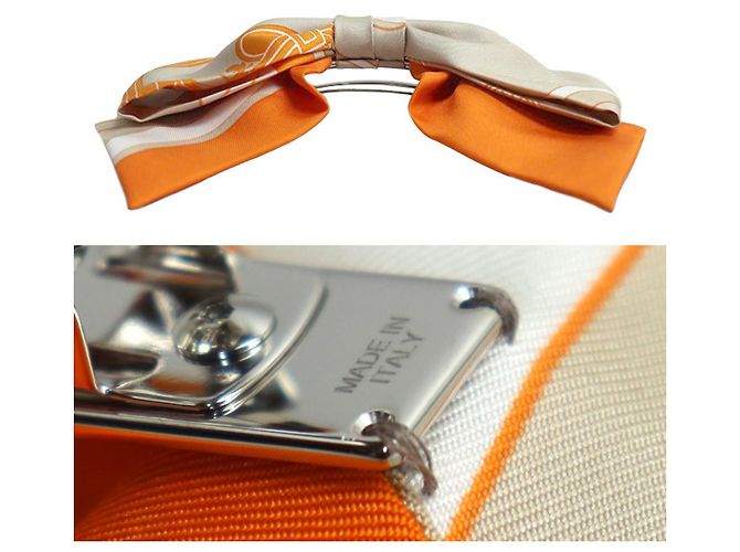 Hermès Fermaglio Grenelle GM in Seta HERMES Beige Arancione - vista 4