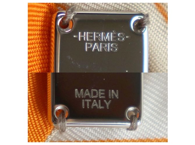 Hermès Fermaglio Grenelle GM in Seta HERMES Beige Arancione - vista 5