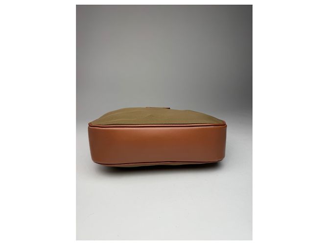 Vintage Courreges Polyester-Leder Clutch khaki braun - Ansicht 10
