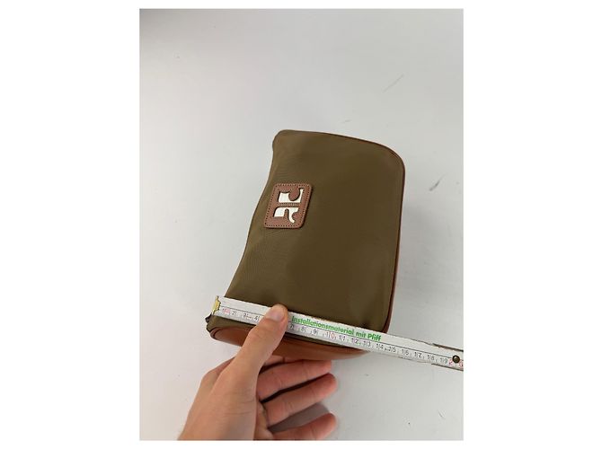 Vintage Courreges Polyester-Leder Clutch khaki braun - Ansicht 12