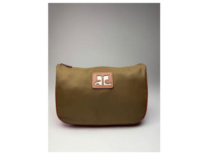 Vintage Courreges Polyester-Leder Clutch khaki braun - Ansicht 14