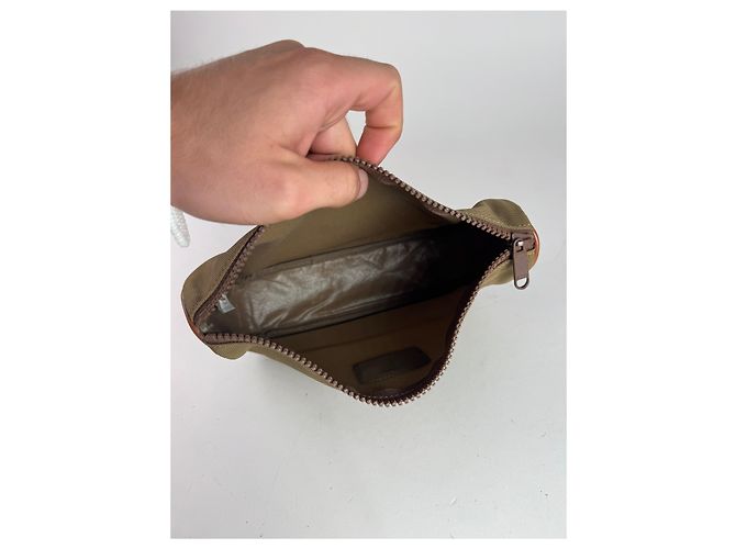 Vintage Courreges Polyester-Leder Clutch khaki braun - Ansicht 3